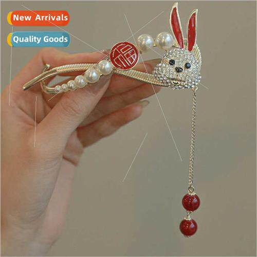 Autumn winter red rabb tassel hair clips female back head pe