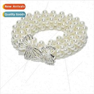 Ladies pearl elastic waist chain female fashion sweet rhines