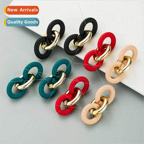 Europe new geometric color clash resin earrings silver needl