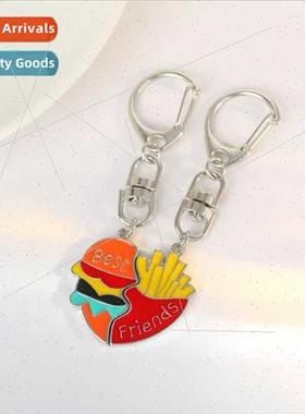 Cute french fries burger splicing keychain American country