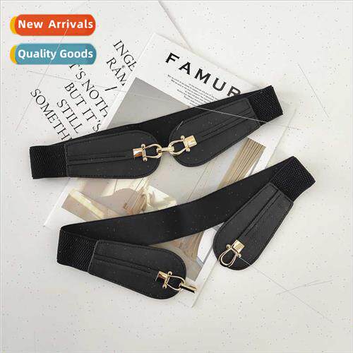 Golden hook type belt female retro elastic elastic wide belt