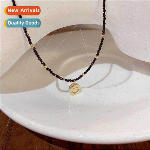 mple fashion black crystal smiley face collarbone chain fema