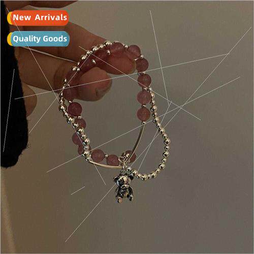 Strawberry crystal double layer bear bracelet female ins sen