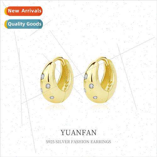 925 silver Metallic Wide Face Earrings Buckle Women Europe i