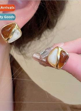 French retro square color clashing earrings 2023 new tide ea