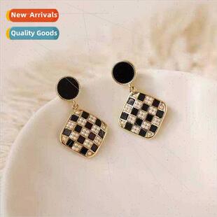 whe 925 checkerboard black Korea silver needle