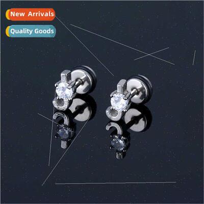 Korea stainless steel earrings letter J silver zirconia earr