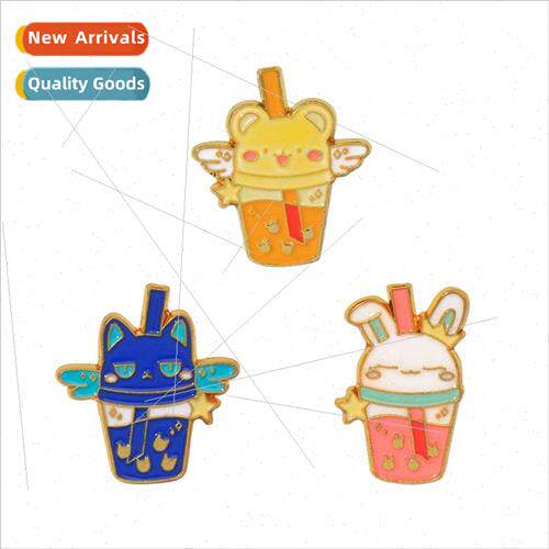 Milk tea cup alloy brooch creative cartoon rabb oil drop bad