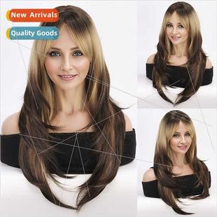 eight bangs long female dyeing headgear gradient Wig gold