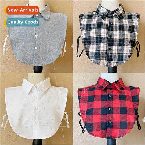 Fake collar men large plaid large size fall shirt collar whe