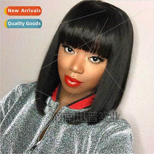 bob wig Europe wig ladies black short bangs chemical fiber w