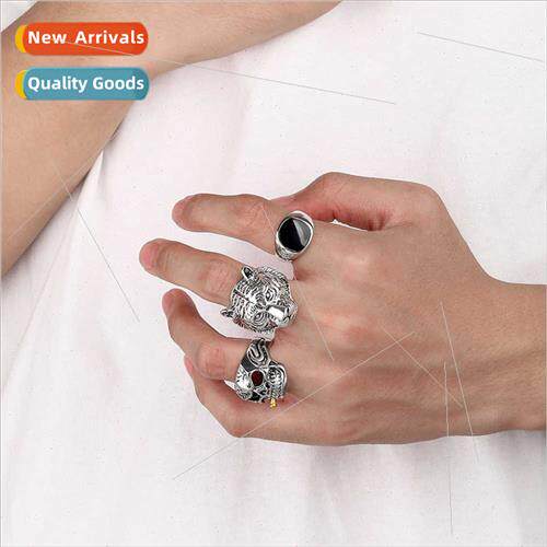 Fashion cold wind oil drip tiger skull ring set simple nd me