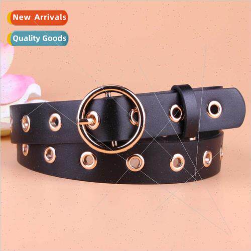 Personalized no-hole women PU belt Korean versatile round bu