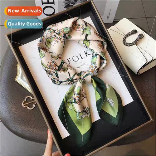 Korean  sweet green flowers butterfly simulation silk scarf