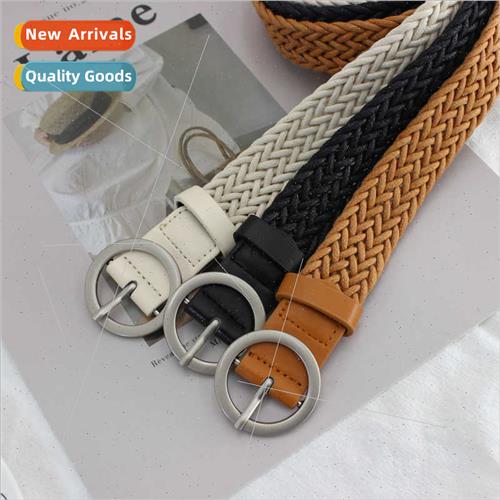 Women Korean fashion round buckle waxed rope woven jack belt