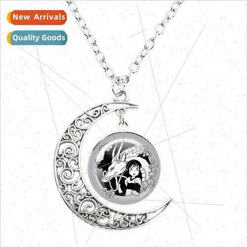 New Totoro anime cartoon pattern crescent moon necklace roun