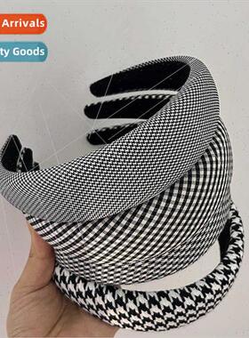 Vintage kilobird plaid hair band Europe black whe plaid hair