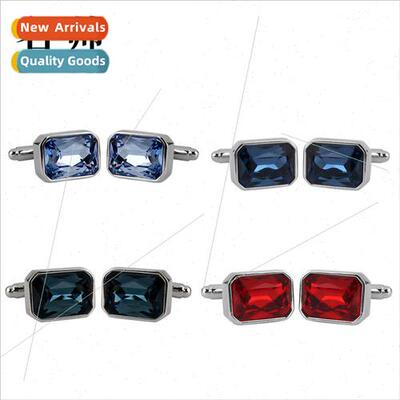Rectangle Colorful Octagonal Glass Rhinestone Cufflinks Blue