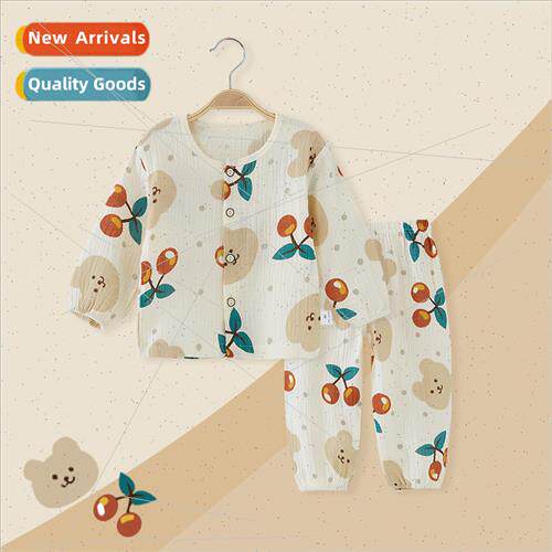 Childrens pajamas set cotton summer double gauze home wear b