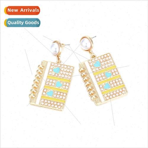New creative colorful oil drop inlaid pearl book earrings pe