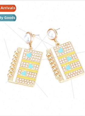 New creative colorful oil drop inlaid pearl book earrings pe