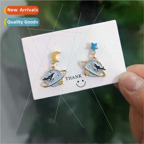 asymmetric stars moon universe dolphin S925 silver pin earri