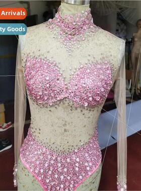 Sexy Mesh Transparent Stones Bodysu Birthday Party Outf