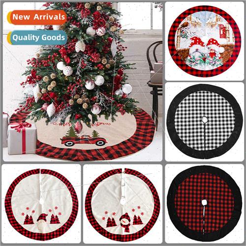 2023 Christmas Tree Skirt Classic Plaid Santa Claus Snowman