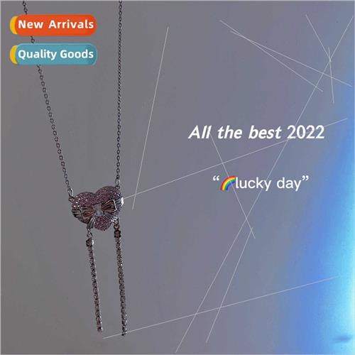 2023 Spring zirconia bow heart tassel pendant necklace colla