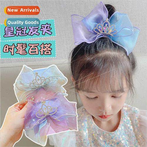 Girls crown hair clips children Korean bow headdress top cli