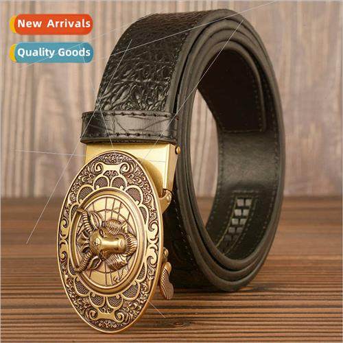 Zodiac sheep automatic buckle men belt cowhide crocodile gra