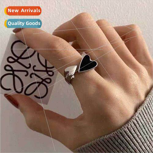 Koreasimple wild black love ring female ins niche peach hear