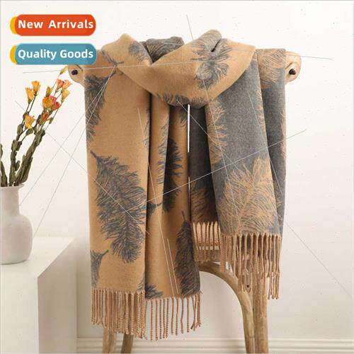 Double-sided feather cashmere scarf winter versatile warm st