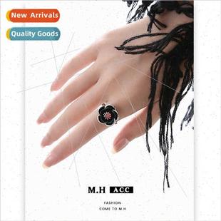 ring female adjustable flower hop open hip Black punk
