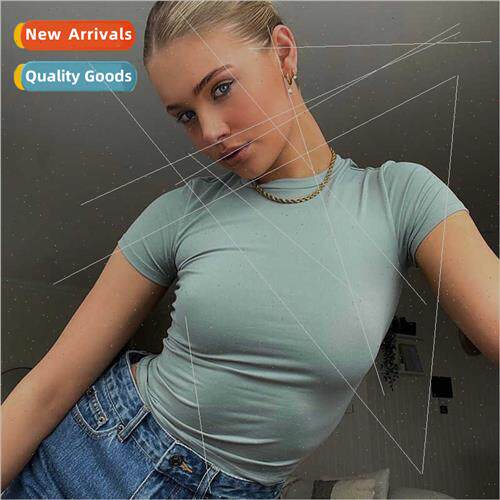 Europe Uned States women spring new solid color round neck s