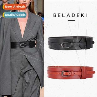 skirt jumper wide Fashion versatile cowhide belt deco simple