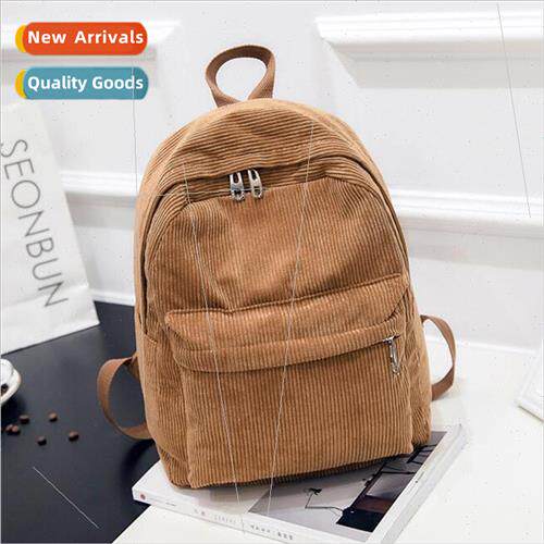 Corduroy Backpack Fashion Women School Backpack Pure Color W