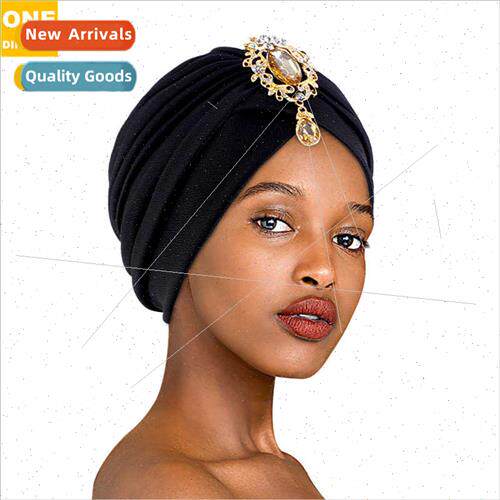 Alloy Hanging Drill Pleated Turban Hat Ethnic Indian Hat Chu