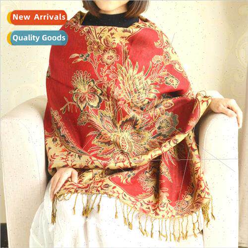 Autumn winter temperament jacquard gold silk cotton linen fa