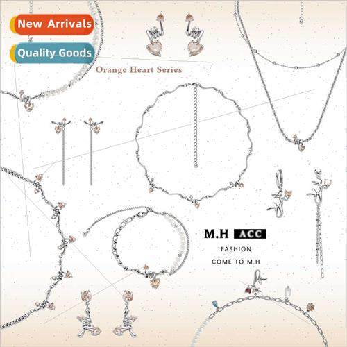 Orange love zirconia necklace female retro collarbone chain