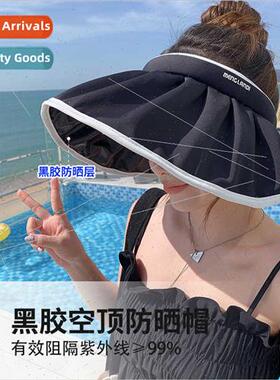 Hat female summer UV protection black rubber shell hollow to