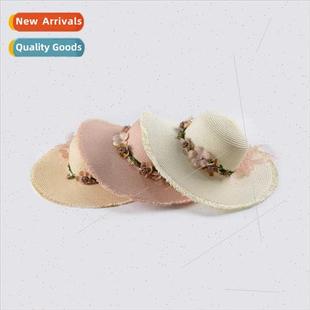 tasseled edge ladies Summer ribbon brim flowers seasid large