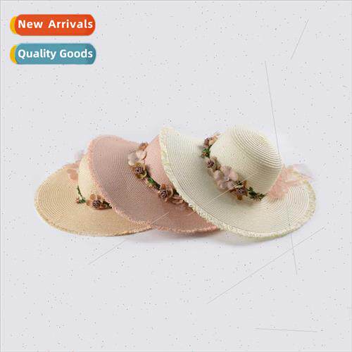 Summer large brim tasseled edge ladies flowers ribbon seasid