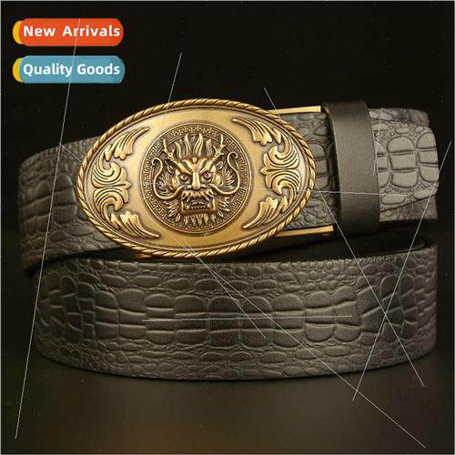 New head crocodile pattern belt men jeans vintage faucet aut