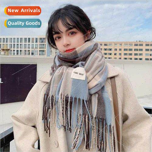 2023 new Korean curry plaid scarf female autumn winter retro