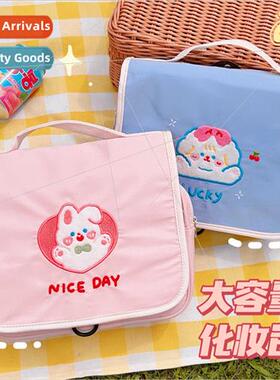 Cosmetic bag sweet embroidery new handheld foldable portable