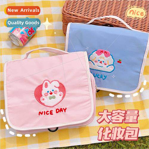 Cosmetic bag sweet embroidery new handheld foldable portable