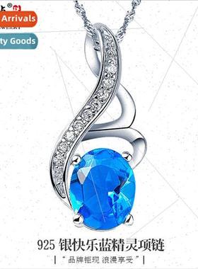 S925 silver necklace smurf crystal pendant ladies short coll