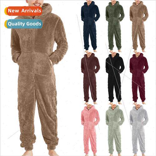 Men Couple Zipper Warm Plush Onesies Warm Pajamas