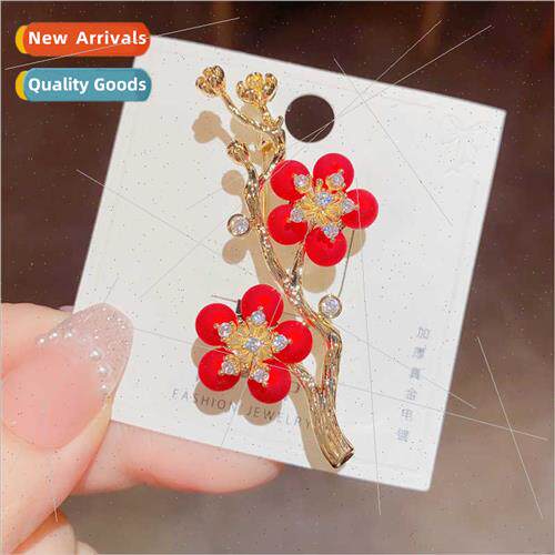 Autumn winter new fashion retro pearl red plum metal brooch